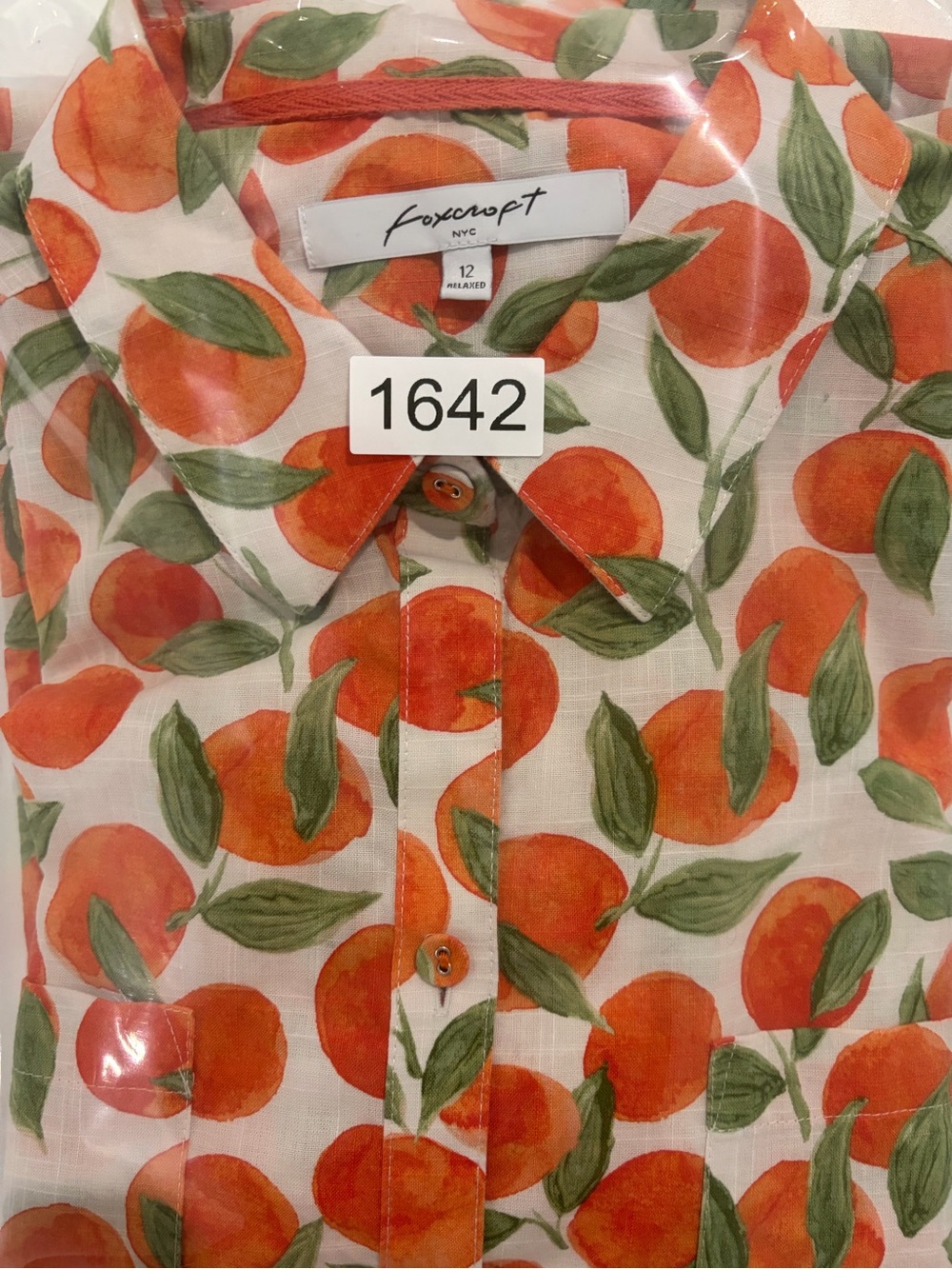 Foxcroft Peach-Print 100% Cotton Button Down Shirt (12) - Picture 10 of 10